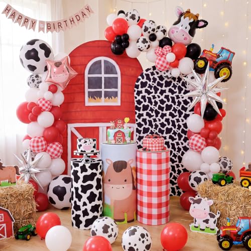 Farm Party Decoration Set with Barn Animal Spandex Arch Backdrop & Cylinder Pedestal Covers - Kids Event Decor