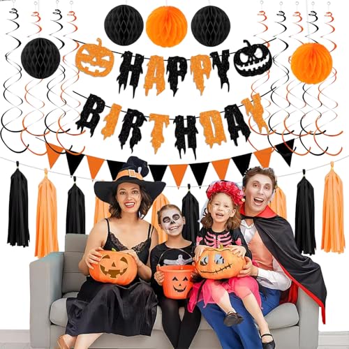 Halloween Birthday Party Decorations Kit - Black & Orange Festive Set