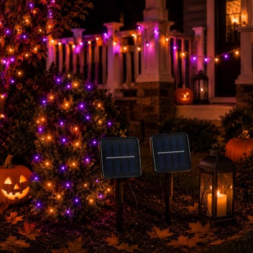 Halloween Solar String Lights 2 Pack - 240 LED Orange & Purple Outdoor Decor with 8 Modes