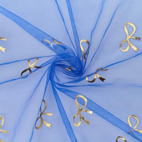 Royal Blue Gold 10FT Bow Table Runner 3Pc Sheer Gauze Sequin Tulle