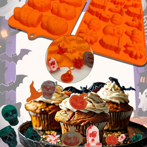 Halloween Skull & Pumpkin Silicone Chocolate Molds - 2 Pack for Candy & Decorations