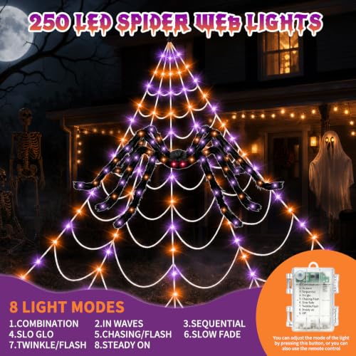 Halloween Spider Web Lights Decoration with Giant 59-Inch Spider - Orange & Purple LED