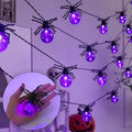 Large Purple Spider Halloween String Lights with Timer - Battery Powered Waterproof Decor