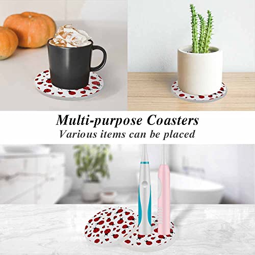 4 Inch Red Ladybird Coasters Set of 2 - Cute Floral Drink Mats for Home Decor