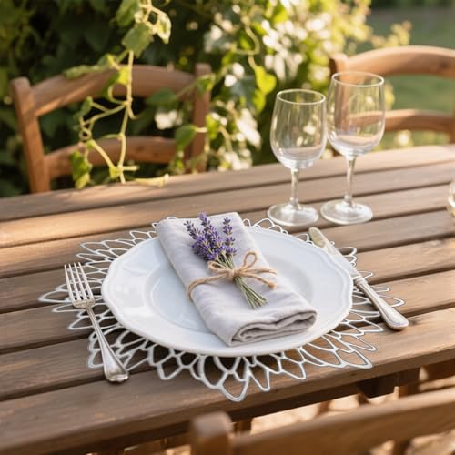 Silver Flower Placemats Set of 4 - Elegant Vinyl Table Mats for Dining & Events
