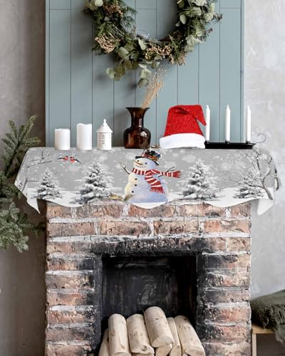 Winter Snowman Fireplace Mantel Scarf Cover - 90" L x 17" W Christmas Holiday Decor - Christmasech4958