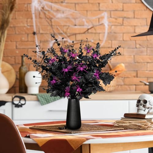 15 Pcs Halloween Artificial Floral Picks Spiderweb Maple Leaves Decorations