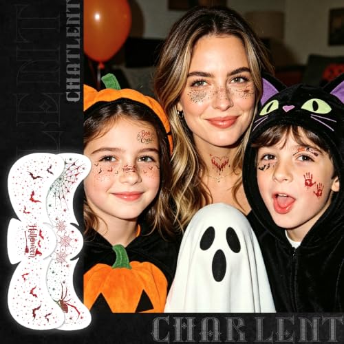 Halloween Glitter Face Tattoos Set - 36 Pcs Spooky & Cute Designs