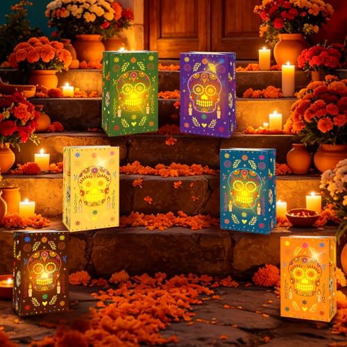 30 Pack Day of the Dead Luminary Bags with Sugar Skull Designs - Fiesta Party Decor