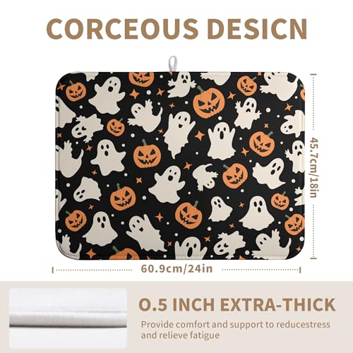 Halloween Dish Drying Mat Ghost Pumpkin 18x24 Inch Absorbent Microfiber Reversible