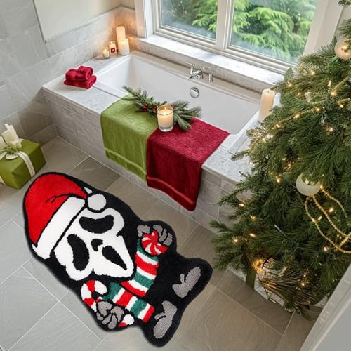 Christmas Ghost Bathroom Rug Non-Slip Doormat - Holiday Gothic Decor 19.7 x 35.4 Inch