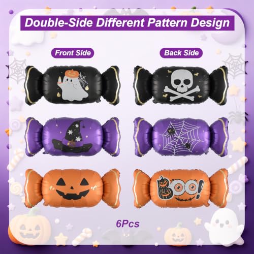 Halloween Candy Foil Balloons Set - 6 Large Ghost Pumpkin Spooky Decorations
