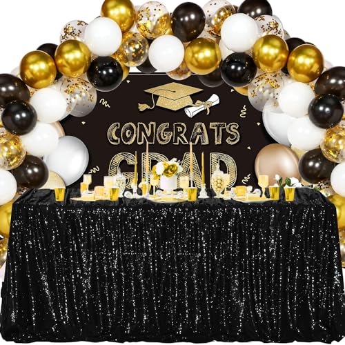 Black Sequin Tablecloth 90x132 Inches for Banquets & Parties - Rectangular