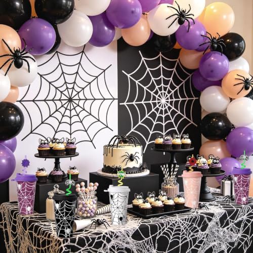 Spider Web Party Cups with Lids & Straws - 24 Pack for Halloween & Kids Birthday