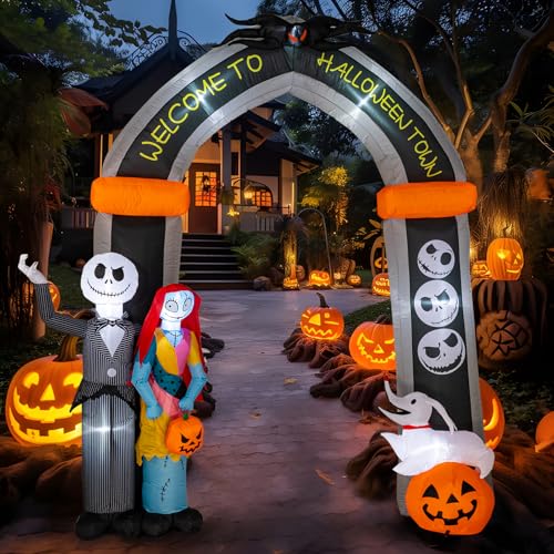 Halloween Inflatable Skeleton Archway with Pumpkin and LED Lights - 10FT Outdoor Decor - Variation: Skeleton Dog & Arch