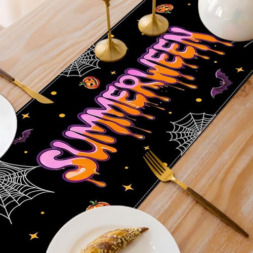 Summerween Halloween Table Runner Tropical Ghost Beach Party Decor 13x72in