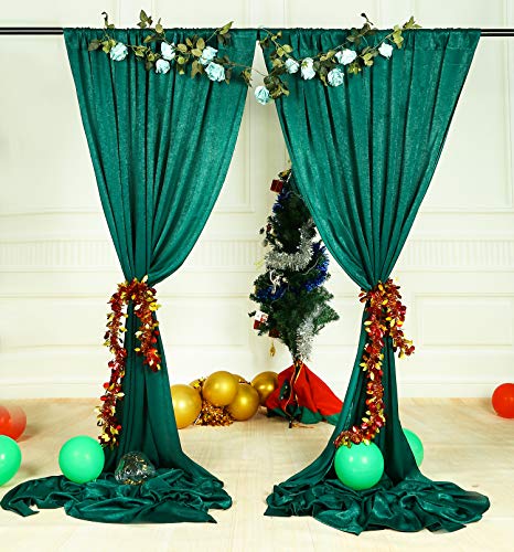 Hunter Green Satin Curtain Backdrop Drapes for Weddings & Events - 9.6x10 Feet