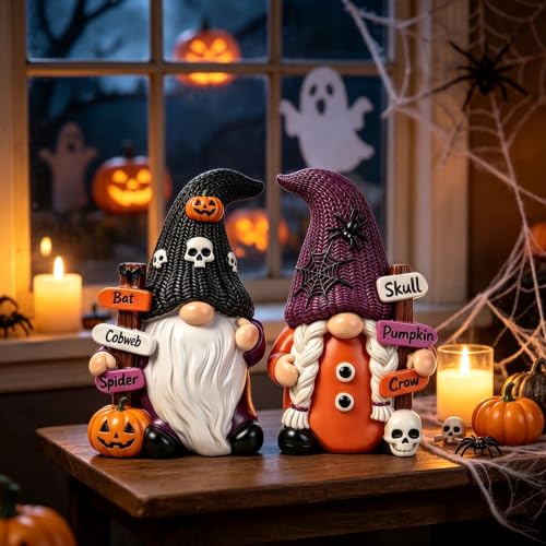 Halloween Gnome Decorations Set - 2 PCS Holiday Collectible Figurines - Variation of Halloween Gnomes