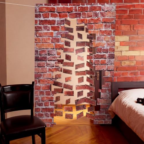 Wizard Door Hanging Banner Sign - Retro Brick Pattern Wall Decor, 78.7x47.2 Inches - Variation of Retro