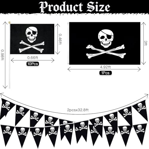 Pirate Day Party Flag Set with Skull Banner and Handheld Flags - Indoor Outdoor Decor