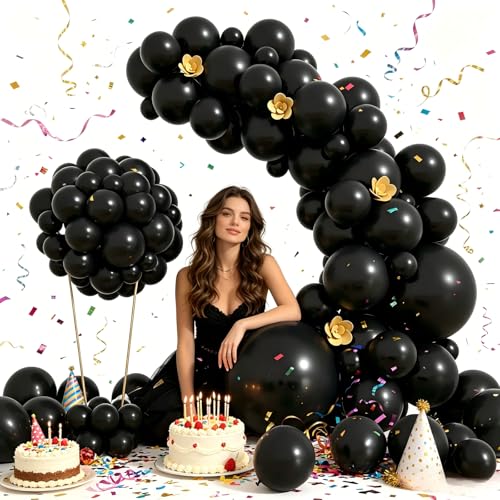 Black Balloon Garland Arch Kit - 100Pcs Matte Latex Balloons for Party Decorations