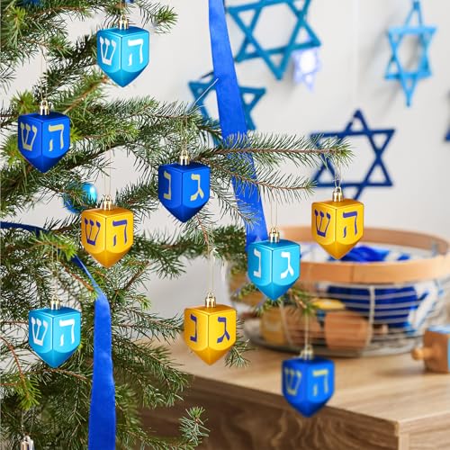 Hanukkah Dreidel Ornaments Set - 24 Plastic Holiday Decorations for Small Trees