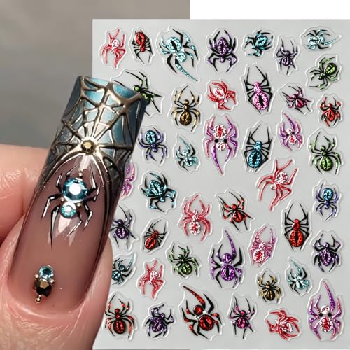Halloween Spider Nail Stickers - 6 Sheets Self-Adhesive Nail Decals with Web & Spider Design - Variation Halloween06