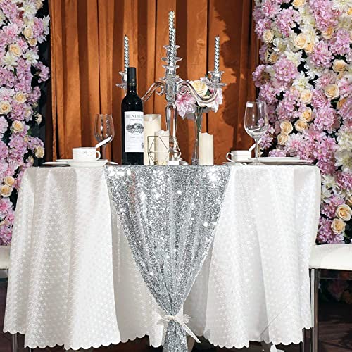 Silver Sequin Table Runner 12 Pack - 12x108 Inch Glitter Table Decor - Variation of THIS listing: 12" x 108" - 12pcs / Silver