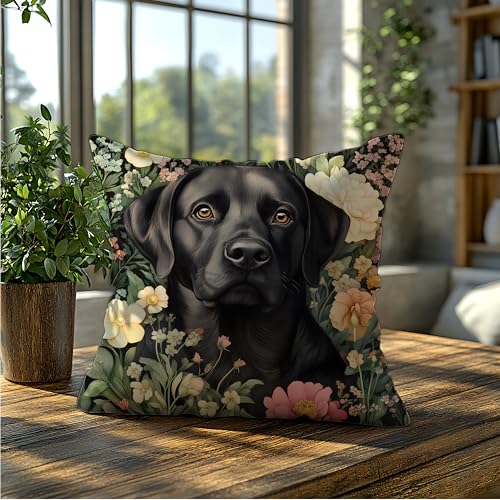 Labrador Retriever Floral Decor Pillow Cover 18x18 - Rustic Botanical Home Accent