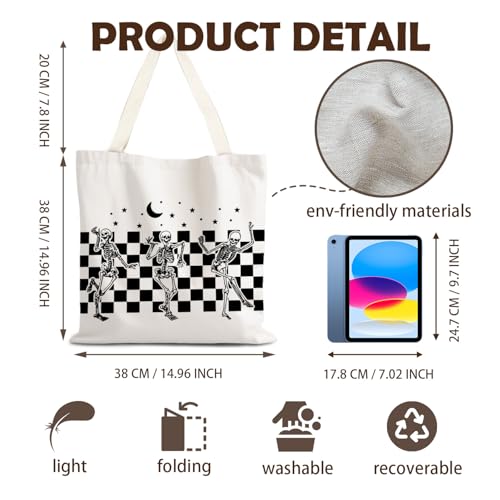Reusable Grocery Shopping Bag with Dancing Skeletons Halloween Design - Goth Tote