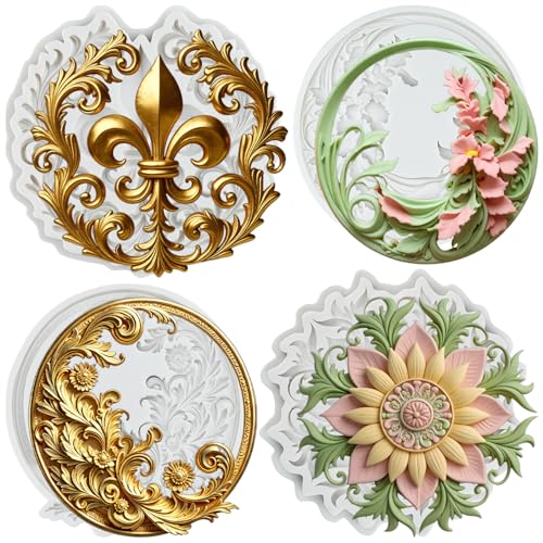 Baroque Silicone Mold Set of 4 - Curlicues, Scroll, Lace, Relief for Cake Decorating - Style M