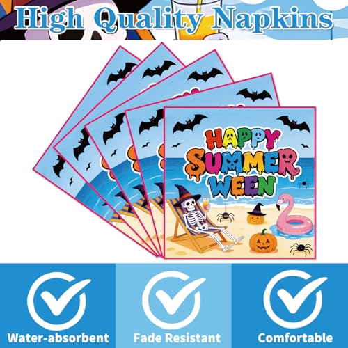 Summer Halloween Party Napkins - 50 Pack Spooky Skeleton Designs Disposable Decor
