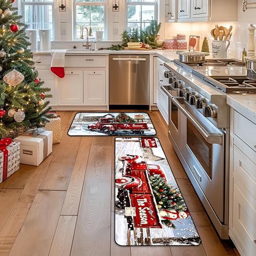 Christmas Kitchen Rugs Set with Non-Slip Washable Mat and Mouse Pad - Holiday Home Decor