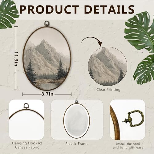 Oval Mountain Landscape Wall Art - Forest Lake Canvas Print, 11.3 x 8.7 Inches