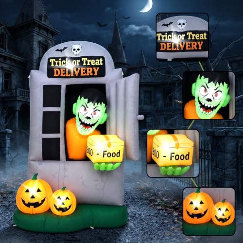 7FT Halloween Inflatable Zombie Delivery Man Outdoor Yard Decor with Lights