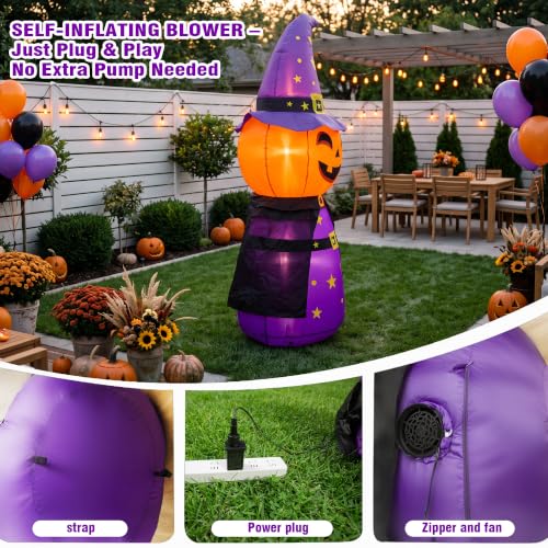Purple Pumpkin Halloween Inflatable with Built-In LEDs, 5FT Outdoor & Indoor Decoration - Ghostly Glow