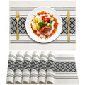 Black and White Boho Cotton Blend Placemats Set of 6 - Rustic 14x18 Inch