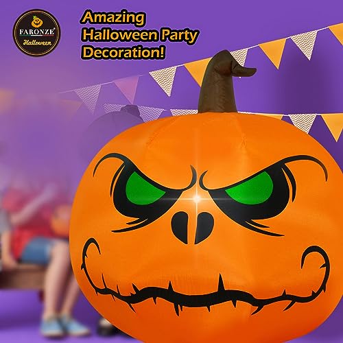 4Ft Inflatable Halloween Angry Pumpkin Lighted Yard Decoration with Blower & Ropes