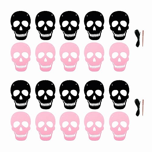 Black Pink Skull Garland Banner for Halloween DIY Decorations - Felt Skeleton Decor