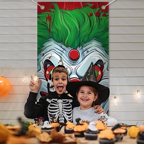 Scary Clown Halloween Door Decoration - Horror Joker Entrance Banner, 70.9 x 35.4 Inches