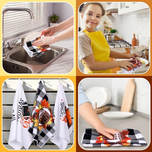 Football Fall Pumpkin Kitchen Towels Set - 6 Piece Dish Cloths with Hanging Loop