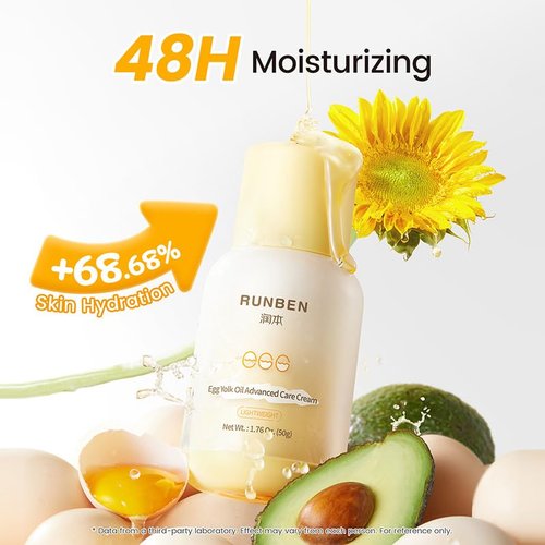 RUNBEN Baby Face Cream - 48H Deep Moisturizing with Egg Yolk Oil | Gentle, Fragrance-Free Lotion for Dry Skin, 1.76 oz
