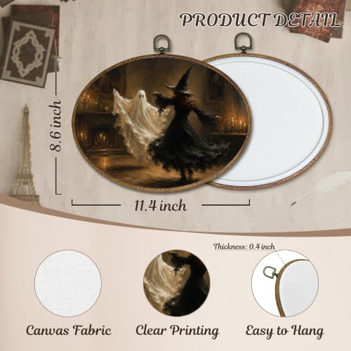 Halloween Ghost Witch Oval Wall Art Canvas Hanging Decor - Dancing1