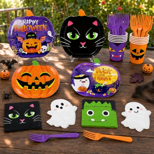 Halloween Paper Plates and Napkins Set - Disposable Party Tableware for 24 Guests