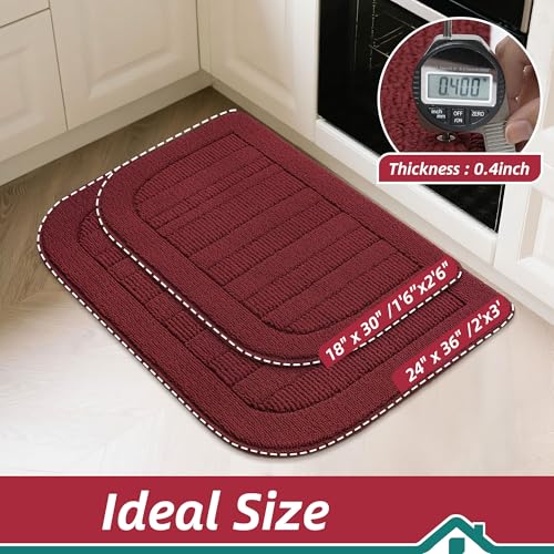 24x36 Inch Non Slip Washable Kitchen Sink Rug - Red, Semicircular Variation