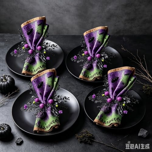 Halloween Spooky Beetle Spider Napkin Rings Set of 12 - Gothic Table Decor