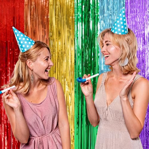 Rainbow Foil Fringe Curtain Backdrop Party Decorations 2 Pack - 39.4"w x 78.7"l