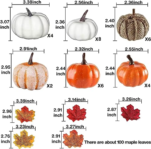Artificial Fall Pumpkins and Maple Leaves Home Decor Set - Harvest Thanksgiving Autumn Decorations