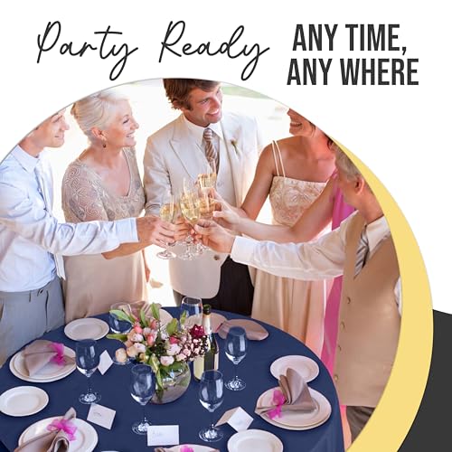 Premium Navy Blue Round Disposable Tablecloth 84 Inch, 6 Pack - Thicker & Tear-Resistant