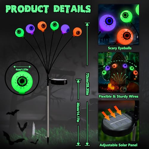 Halloween Solar Eyeball Lights 6 Pack - Orange Purple Green Outdoor Decor